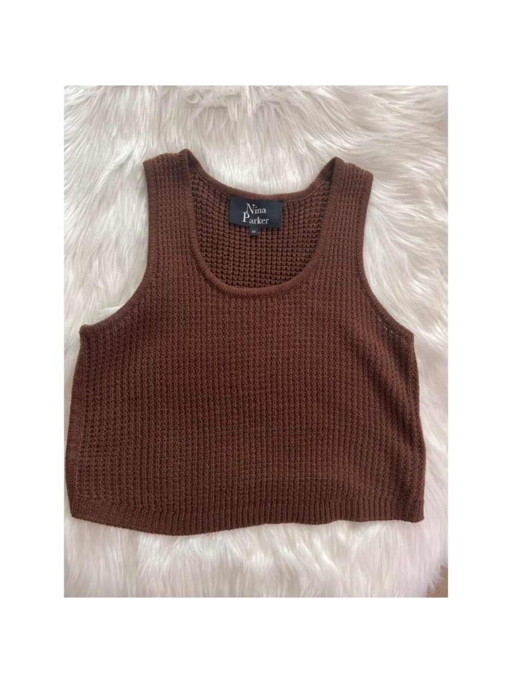 Women Chocolate Brown Crochet Style Tank Top Scoop Neckline Size OX